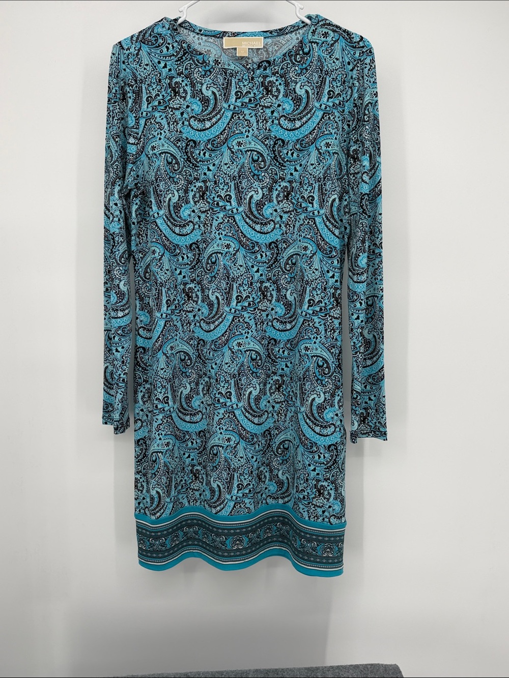Michael Kors Teal Paisley Long Sleeve Shift Dress NWT size Medium